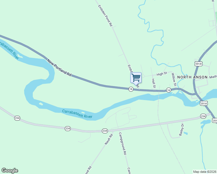 map of restaurants, bars, coffee shops, grocery stores, and more near 58 New Portland Road in Anson