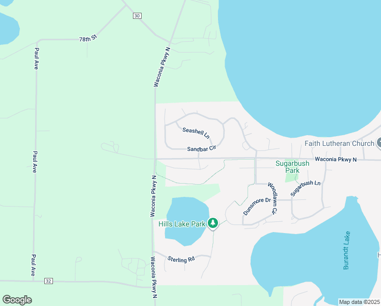 map of restaurants, bars, coffee shops, grocery stores, and more near 1629 Sandbar Circle in Waconia