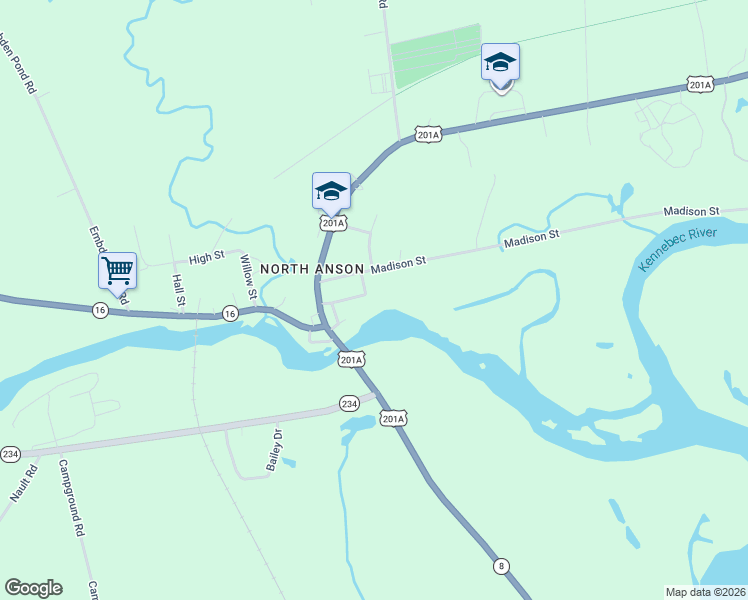 map of restaurants, bars, coffee shops, grocery stores, and more near 36 Madison Street in Anson