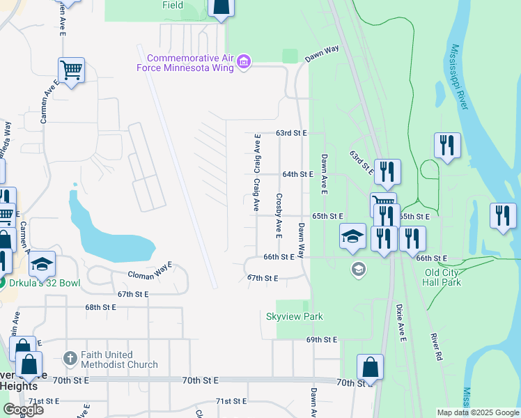 map of restaurants, bars, coffee shops, grocery stores, and more near 6438 Coryell Court in Inver Grove Heights