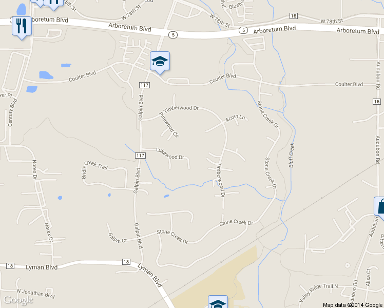 map of restaurants, bars, coffee shops, grocery stores, and more near 2218 Lukewood Drive in Chanhassen