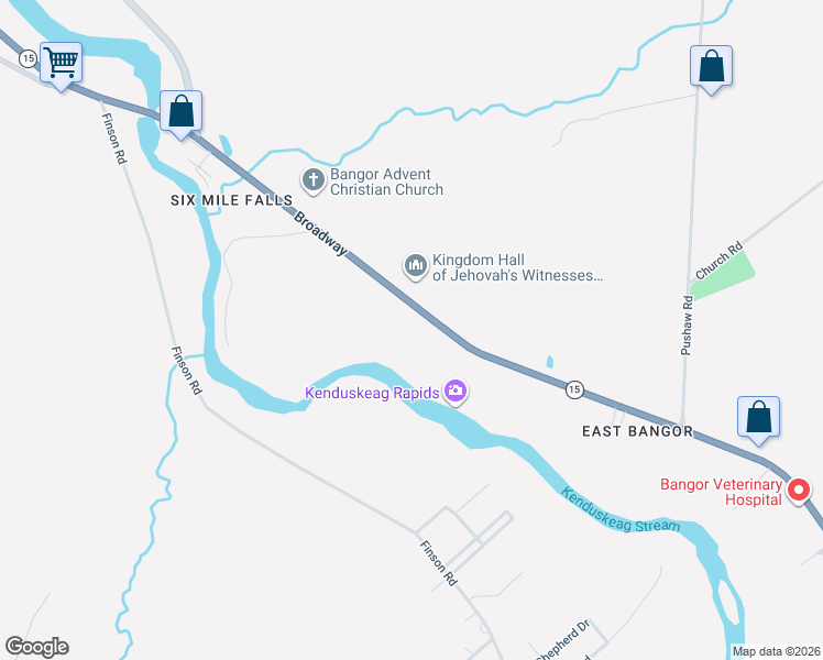 map of restaurants, bars, coffee shops, grocery stores, and more near 2026 Broadway in Bangor