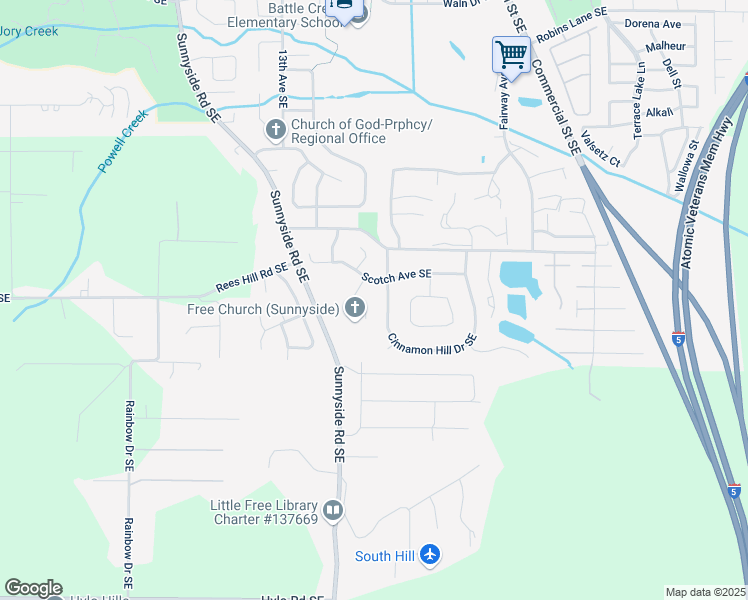map of restaurants, bars, coffee shops, grocery stores, and more near 1584 Scotch Avenue Southeast in Salem