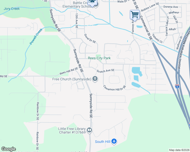 map of restaurants, bars, coffee shops, grocery stores, and more near 1584 Scotch Avenue Southeast in Salem
