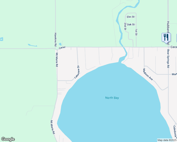 map of restaurants, bars, coffee shops, grocery stores, and more near 1801-1861 Maryland Drive in Hubbard Lake