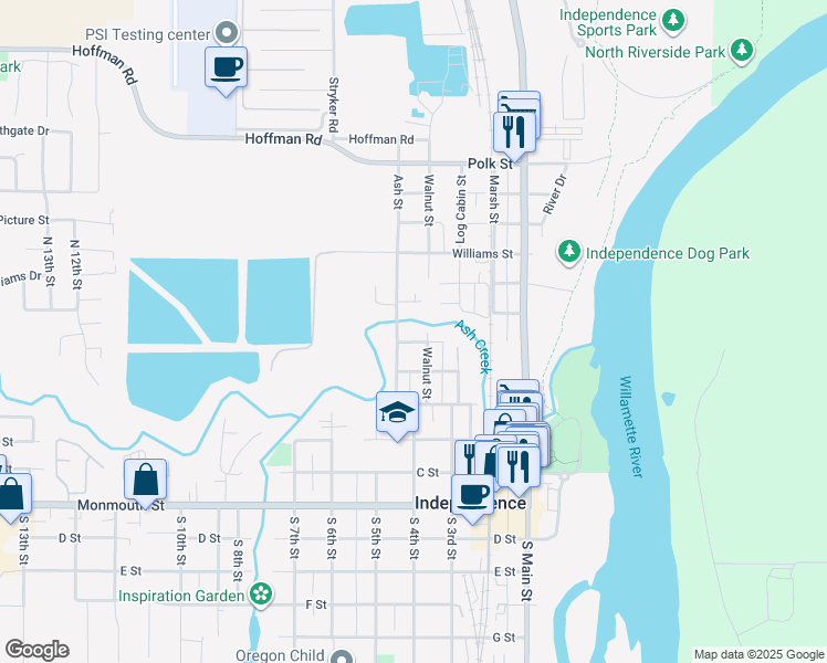 map of restaurants, bars, coffee shops, grocery stores, and more near 210 Walnut Street in Independence