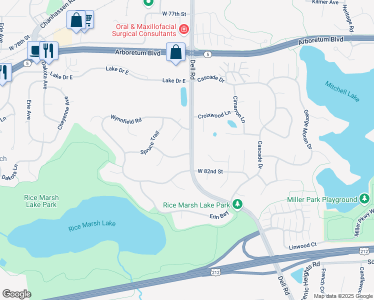 map of restaurants, bars, coffee shops, grocery stores, and more near 18410 Schroers Farm Road in Eden Prairie