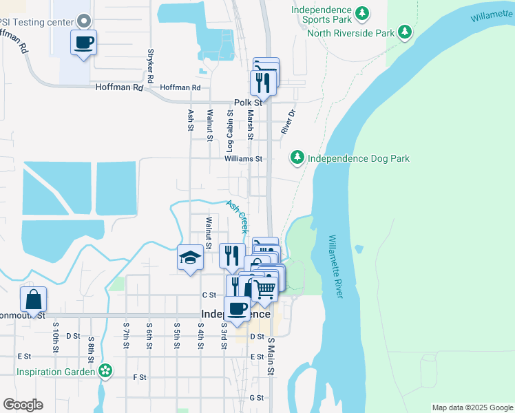 map of restaurants, bars, coffee shops, grocery stores, and more near 240 Thorpe Street in Independence