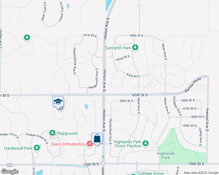 map of restaurants, bars, coffee shops, grocery stores, and more near 6348 Homestead Lane South in Cottage Grove