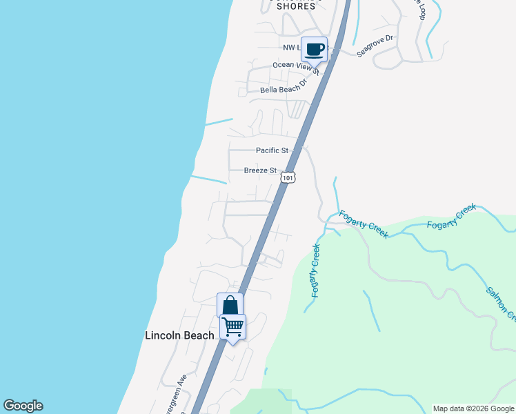 map of restaurants, bars, coffee shops, grocery stores, and more near 184-250 Division St in Depoe Bay