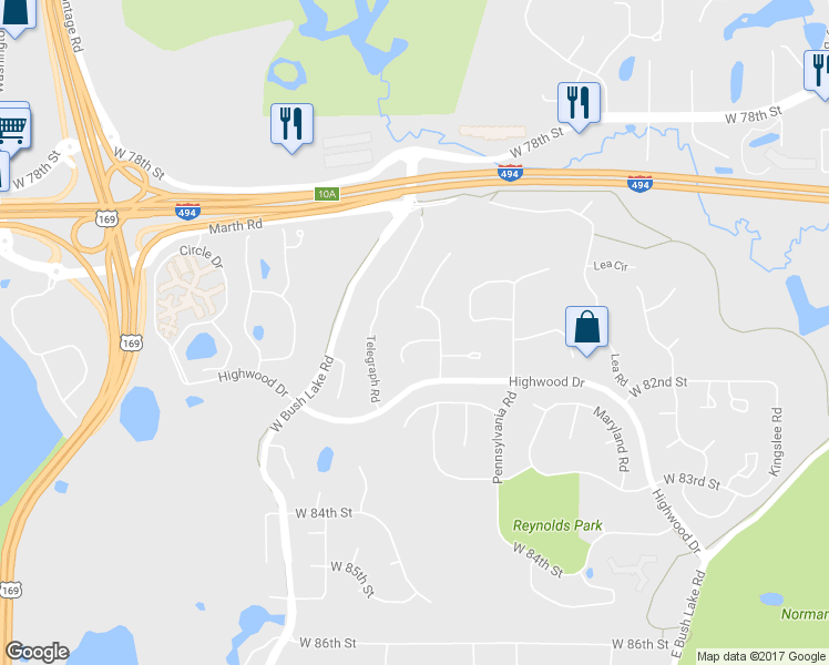 map of restaurants, bars, coffee shops, grocery stores, and more near 8104 Rhode Island Circle in Minneapolis