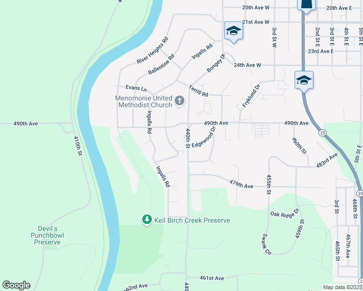 map of restaurants, bars, coffee shops, grocery stores, and more near 3008 Schabacker Court in Menomonie