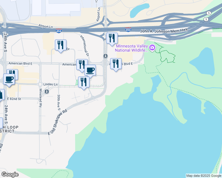 map of restaurants, bars, coffee shops, grocery stores, and more near 8131 34th Avenue South in Bloomington