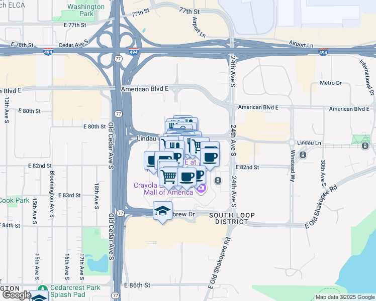 map of restaurants, bars, coffee shops, grocery stores, and more near 370 north garden in Bloomington