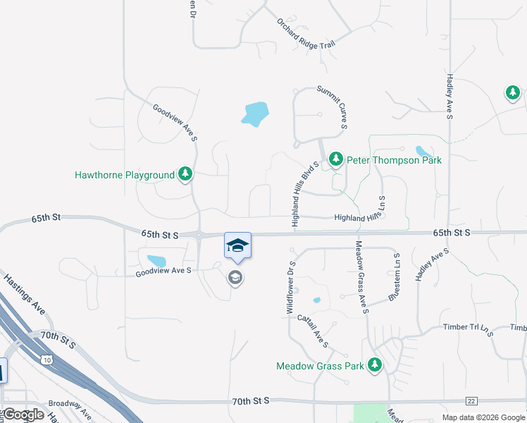 map of restaurants, bars, coffee shops, grocery stores, and more near 6495 Highland Hills Curve South in Cottage Grove