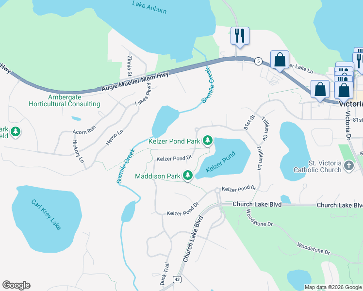 map of restaurants, bars, coffee shops, grocery stores, and more near 2255 Thrushwood Circle in Victoria