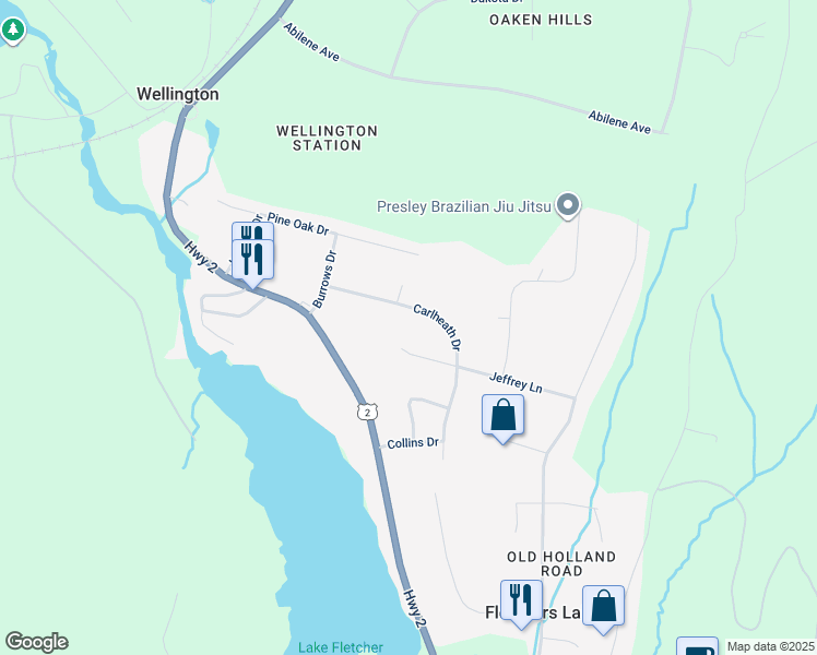 map of restaurants, bars, coffee shops, grocery stores, and more near 70 Carlheath Drive in Wellington