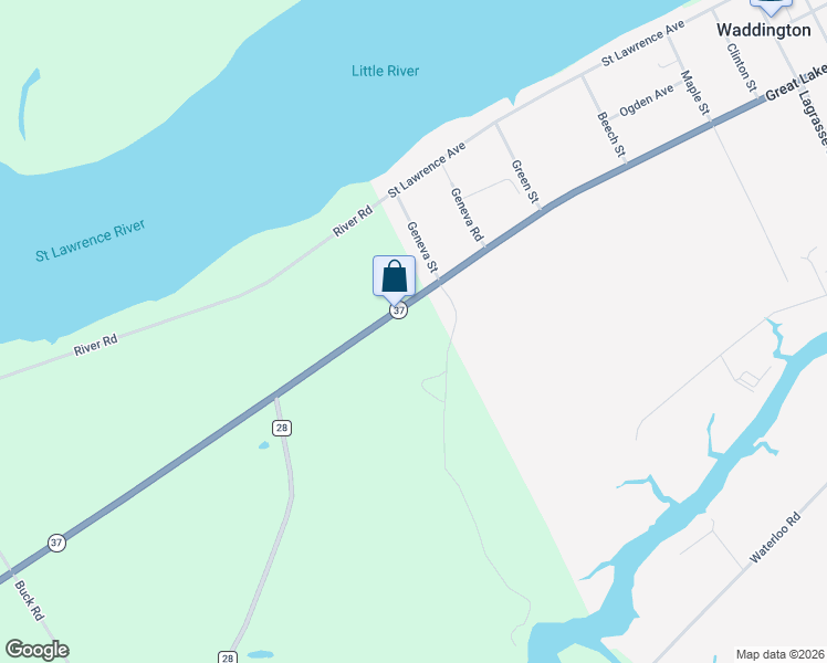 map of restaurants, bars, coffee shops, grocery stores, and more near 11974 Highway 37 in Waddington