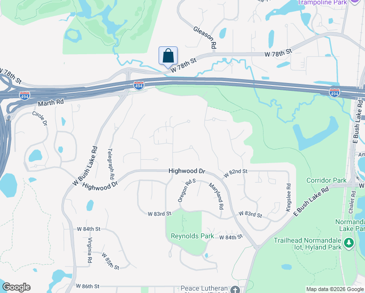 map of restaurants, bars, coffee shops, grocery stores, and more near 8127 Pennsylvania Circle in Minneapolis