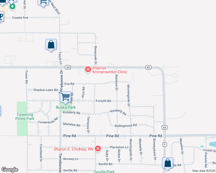 map of restaurants, bars, coffee shops, grocery stores, and more near 1935 Eva Road in Kronenwetter