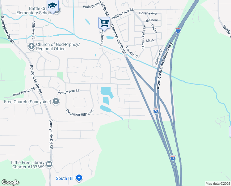map of restaurants, bars, coffee shops, grocery stores, and more near 6855 Fairway Avenue Southeast in Salem