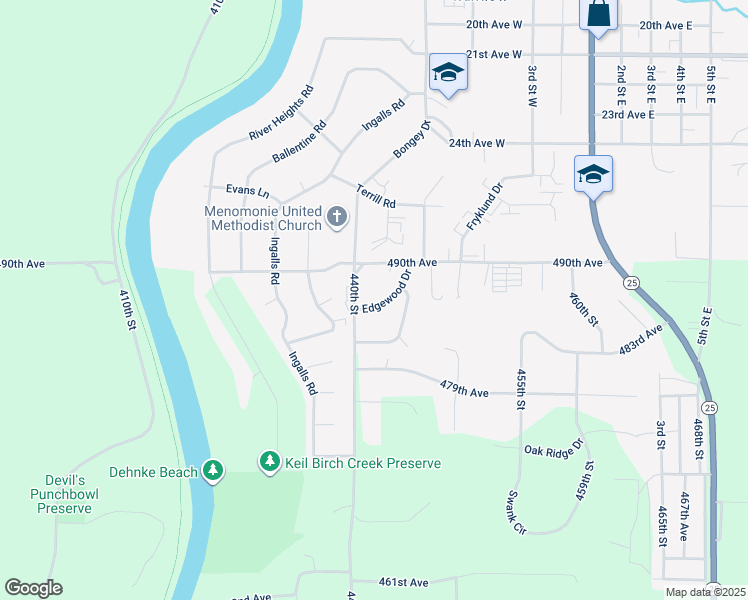 map of restaurants, bars, coffee shops, grocery stores, and more near 2864-2998 Edgewood Dr in Menomonie