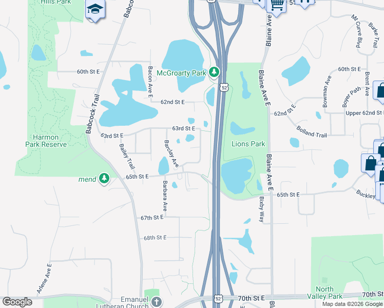 map of restaurants, bars, coffee shops, grocery stores, and more near 6471 Beckman Avenue in Inver Grove Heights