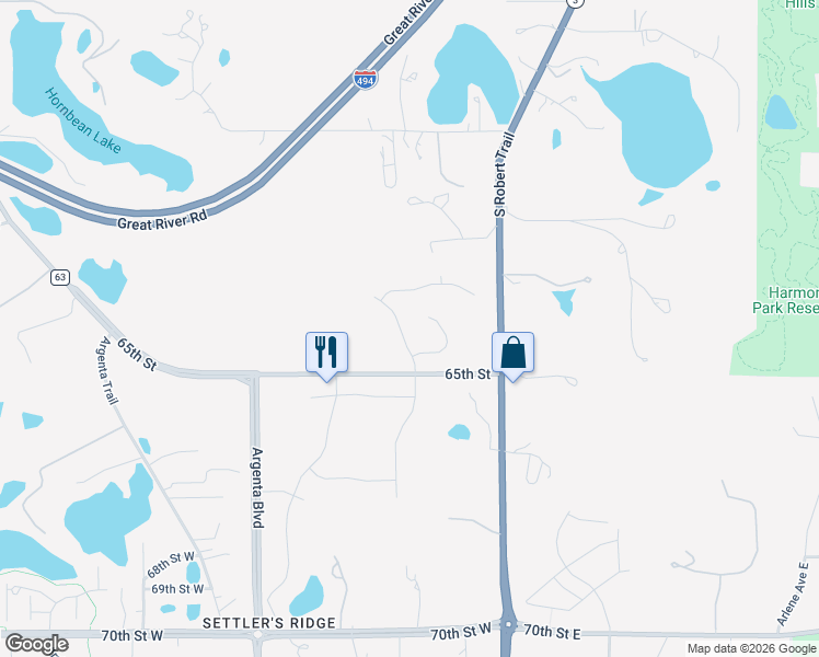 map of restaurants, bars, coffee shops, grocery stores, and more near 6439 Alvina Court in Inver Grove Heights