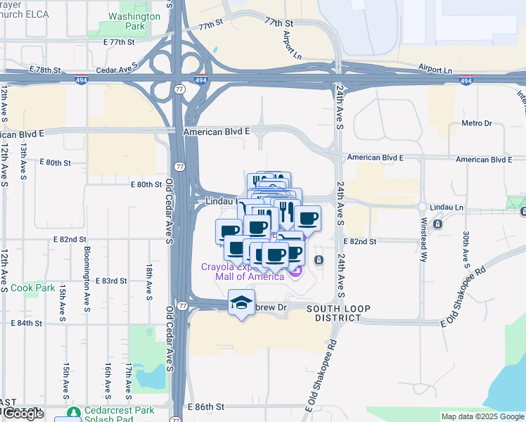 map of restaurants, bars, coffee shops, grocery stores, and more near 370 north garden in Bloomington