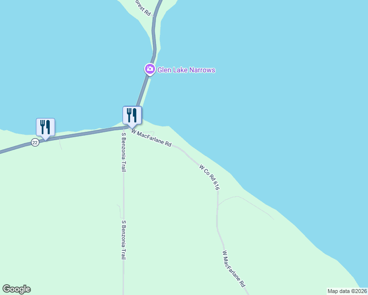 map of restaurants, bars, coffee shops, grocery stores, and more near 6715-6917 W County Road 616 in Leelanau