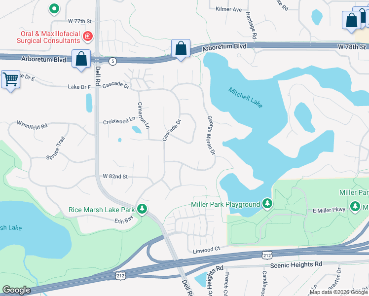 map of restaurants, bars, coffee shops, grocery stores, and more near 17449 George Moran Drive in Eden Prairie