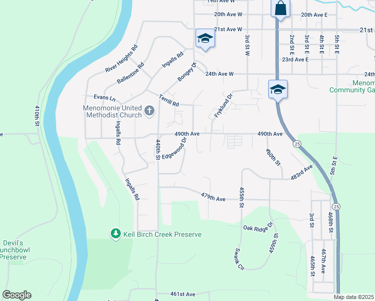 map of restaurants, bars, coffee shops, grocery stores, and more near 2921 Timber Terrace in Menomonie
