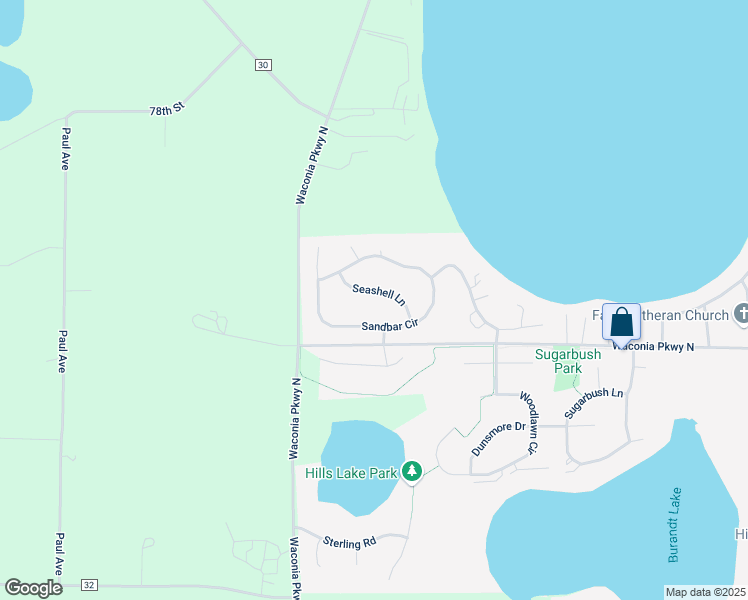 map of restaurants, bars, coffee shops, grocery stores, and more near 1629 Sandbar Circle in Waconia