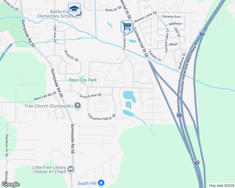 map of restaurants, bars, coffee shops, grocery stores, and more near 1814 Rees Hill Road Southeast in Salem