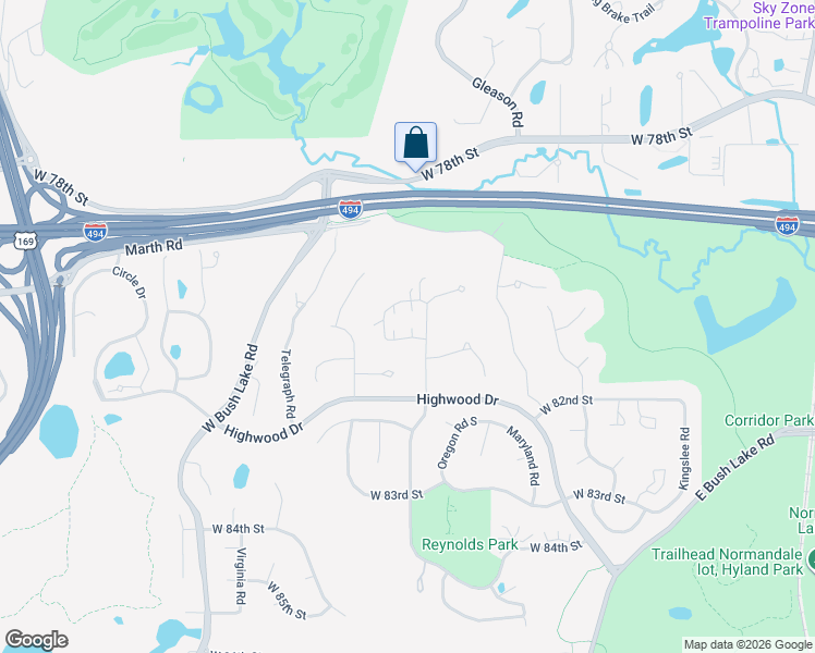 map of restaurants, bars, coffee shops, grocery stores, and more near 8042 Pennsylvania Road in Minneapolis