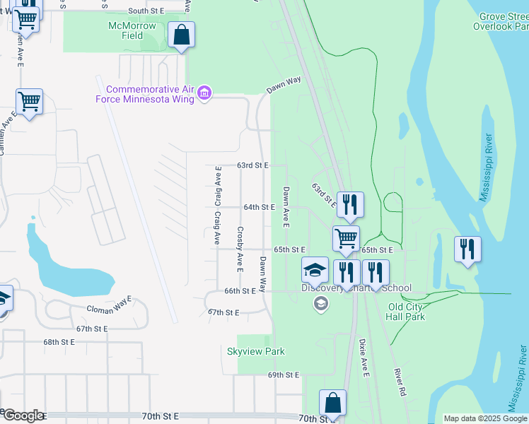 map of restaurants, bars, coffee shops, grocery stores, and more near 6373 Dawn Way in Inver Grove Heights