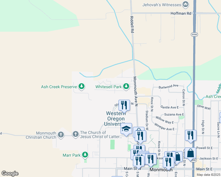 map of restaurants, bars, coffee shops, grocery stores, and more near 444 Maria Street in Monmouth