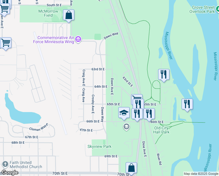map of restaurants, bars, coffee shops, grocery stores, and more near 6367 Dawn Avenue East in Inver Grove Heights