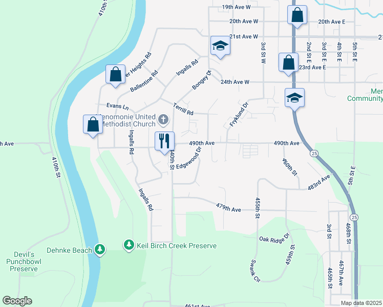 map of restaurants, bars, coffee shops, grocery stores, and more near in Menomonie