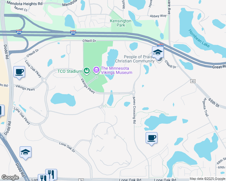 map of restaurants, bars, coffee shops, grocery stores, and more near 2600 Lone Oak Point in Eagan