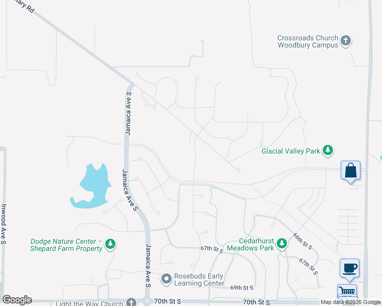 map of restaurants, bars, coffee shops, grocery stores, and more near 6344 Jeffery Avenue South in Cottage Grove