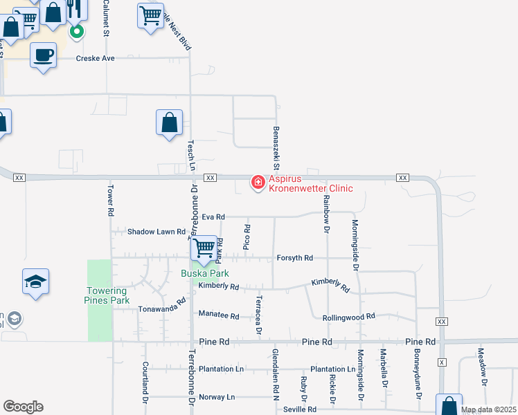 map of restaurants, bars, coffee shops, grocery stores, and more near 1881 County Road XX in Mosinee