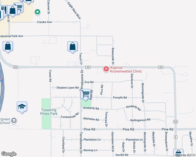 map of restaurants, bars, coffee shops, grocery stores, and more near 1841 County Road XX in Mosinee