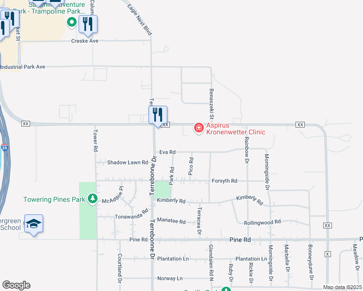 map of restaurants, bars, coffee shops, grocery stores, and more near 1841 County Road XX in Mosinee
