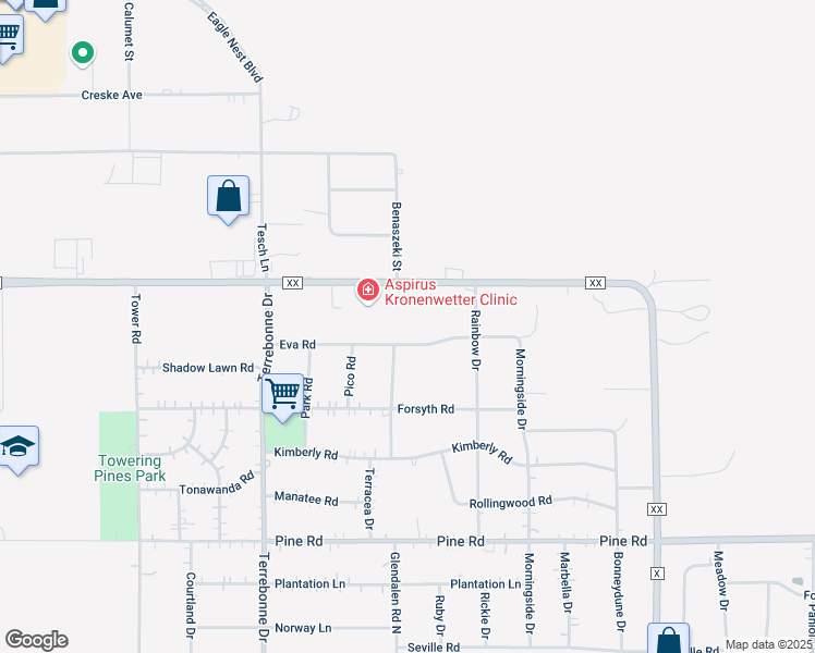 map of restaurants, bars, coffee shops, grocery stores, and more near 1905 County Road XX in Mosinee
