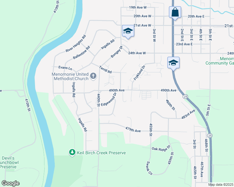 map of restaurants, bars, coffee shops, grocery stores, and more near in Menomonie