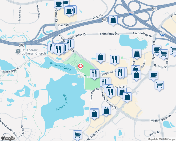 map of restaurants, bars, coffee shops, grocery stores, and more near in Eden Prairie