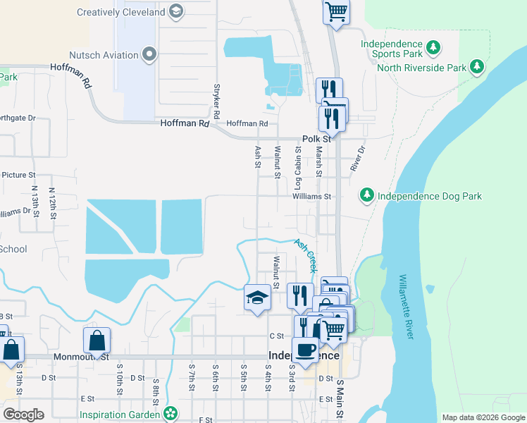 map of restaurants, bars, coffee shops, grocery stores, and more near 424 Walnut Street in Independence