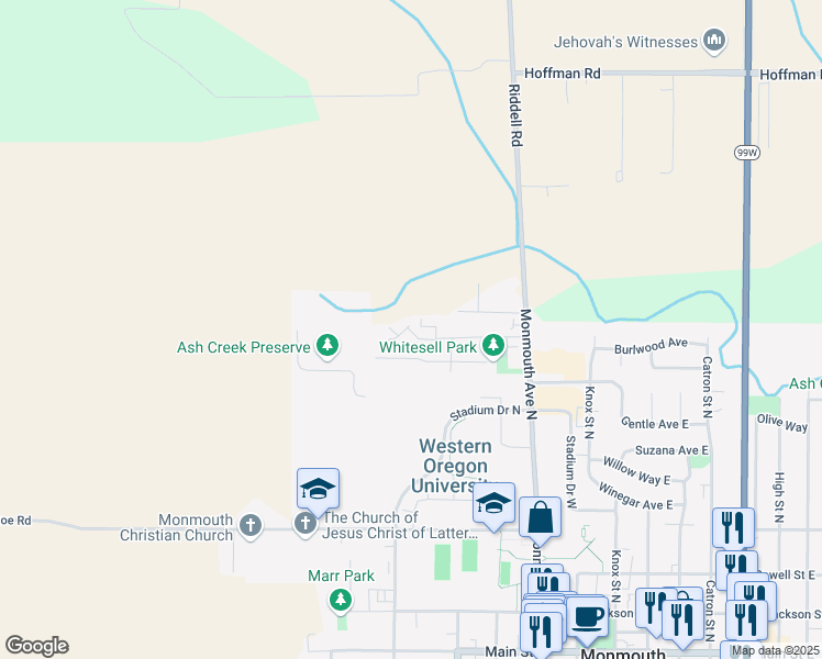 map of restaurants, bars, coffee shops, grocery stores, and more near 850 Stephanie Street North in Monmouth