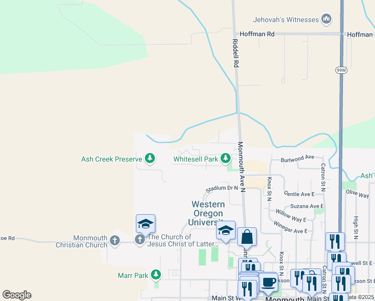 map of restaurants, bars, coffee shops, grocery stores, and more near 850 Stephanie Street North in Monmouth